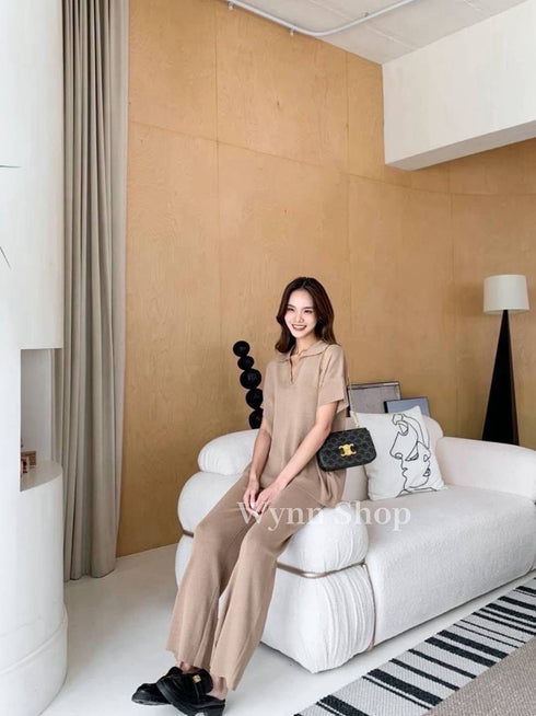 Women Casual Knitted Collar Pullover With Trousers sets